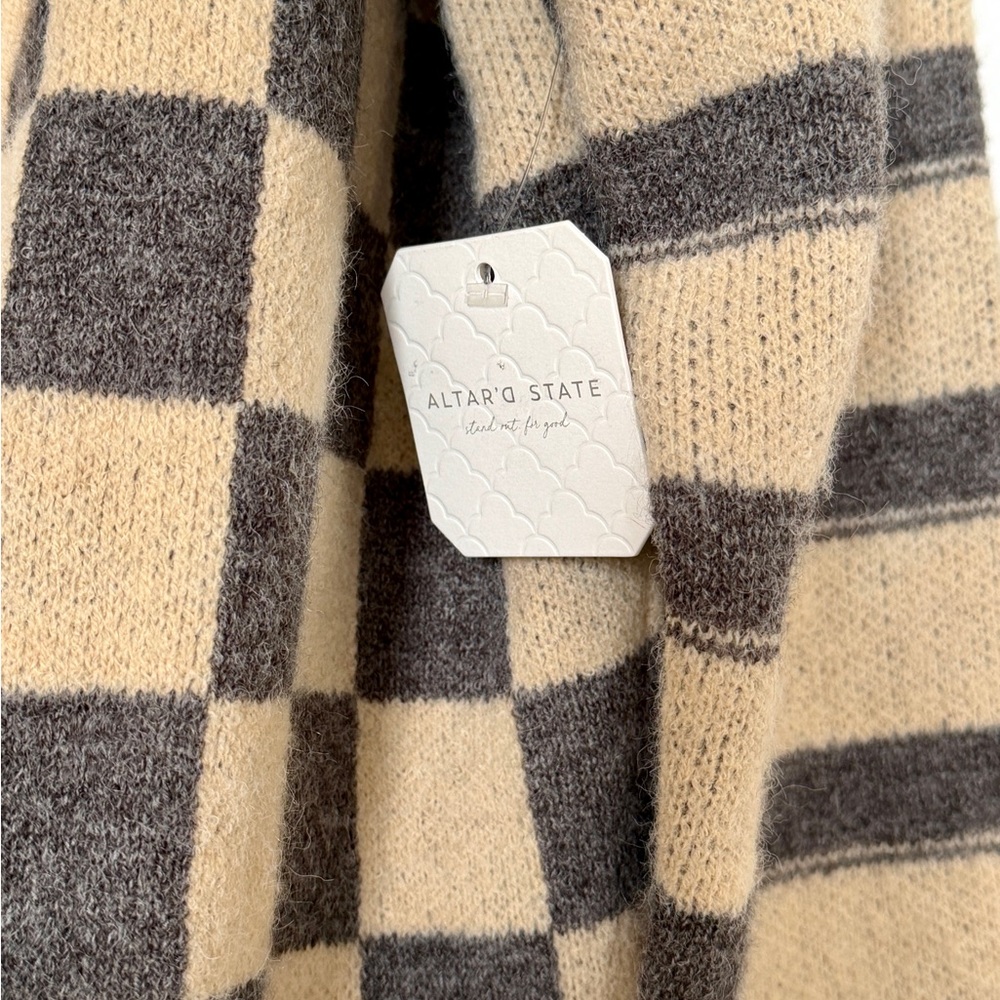 Altar’d State M Checkerboard Striped Longline Duster Cardigan Sweater NWT - Picture 7 of 13
